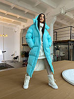Пуффер зимний женский на молнии ниже колен с капюшоном, плащевка+аэропух; размер:42-46,48-50 (батал под заказ)