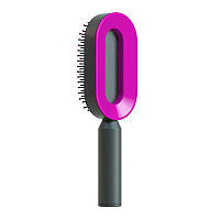 Профессиональная массажная щетка расческа для распутывания волос (черная с розовым)