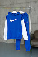 Спортивный костюм зимний мужской Nike синий на флисе | комплект теплый с начесом | Худи + Брюки