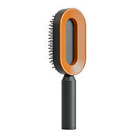 Профессиональная массажная щетка расческа для распутывания волос (черная с оранжевым)