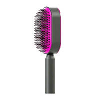 Професійна масажна 3D щітка для розплутування волосся самоочисна (чорна з рожевим)