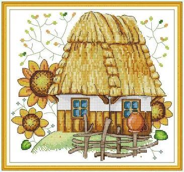 Набір для вишивання за нанесеною на канву схемою "Sunflower Cabin". AIDA 14CT printed 31*30 см