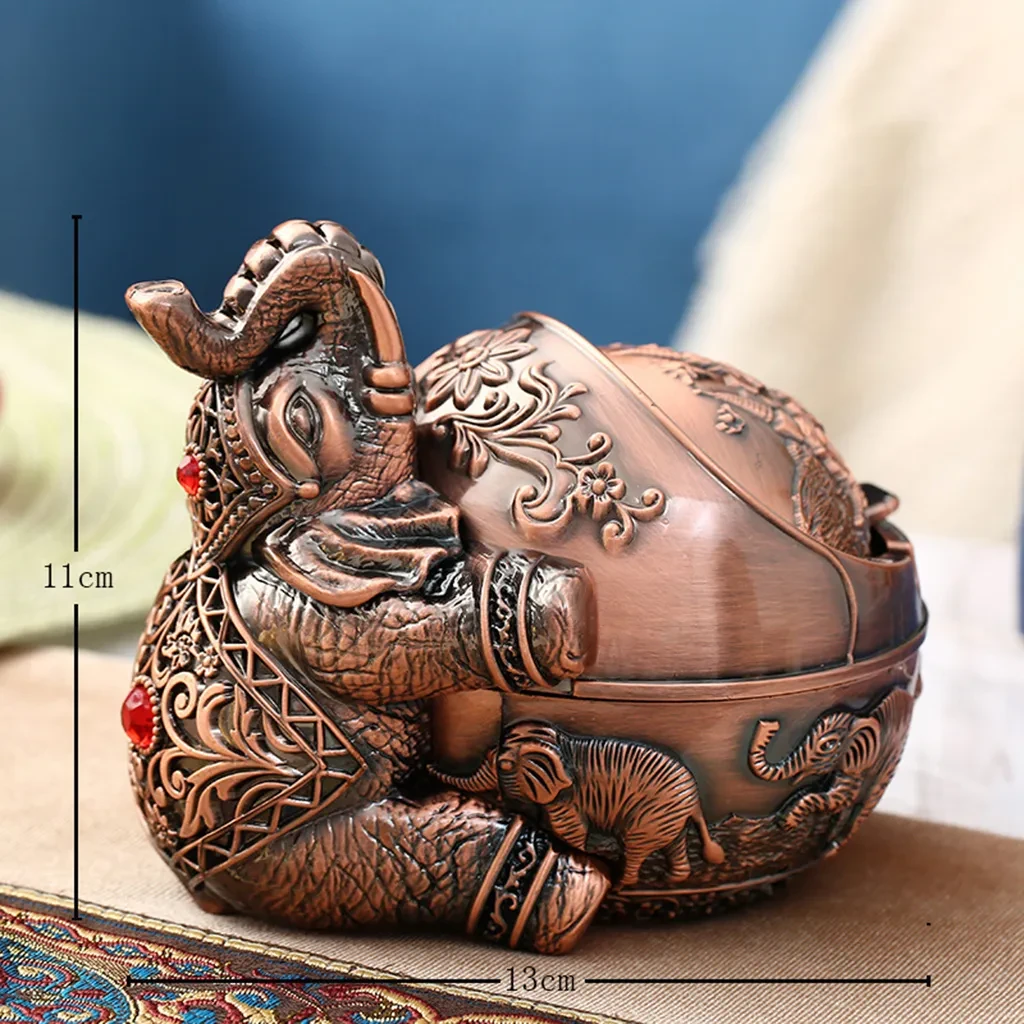 Металева попільничка Слон з камінням. В кольорі бронза, фото 1