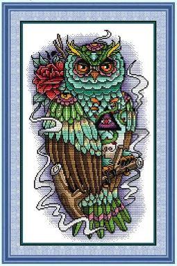 Набір для вишивання за нанесеною на канву схемою "Owl 15". AIDA 14CT printed 31*47 см