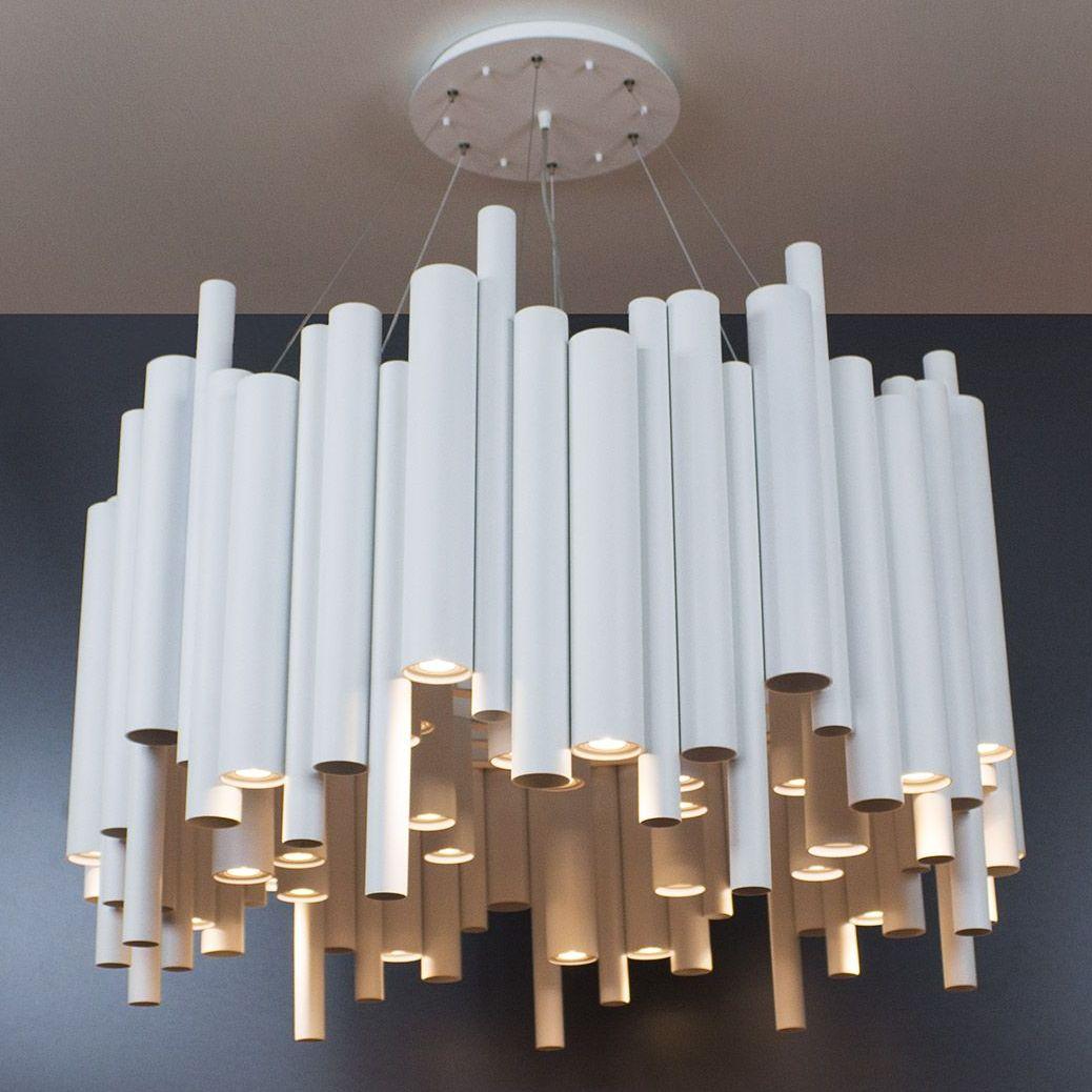 Люстра на тросах біла кругла металева з 31 патроном GU10 90х170 см