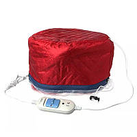 Электрическая тканевая термошапка сушуар, для масок, ламинирования и лечения волос (красная)