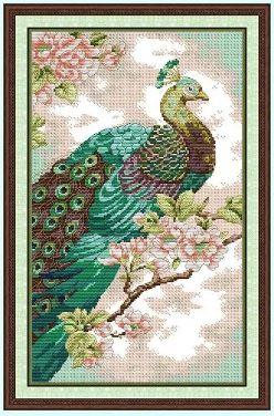 Набір для вишивання за нанесеною на канву схемою "Green Peacock". AIDA 14CT printed 30*46 см