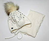 Комплект (шапочка/хомут) шарф, підкладка фліс, молочний 1744 AGBO 42-44(р)