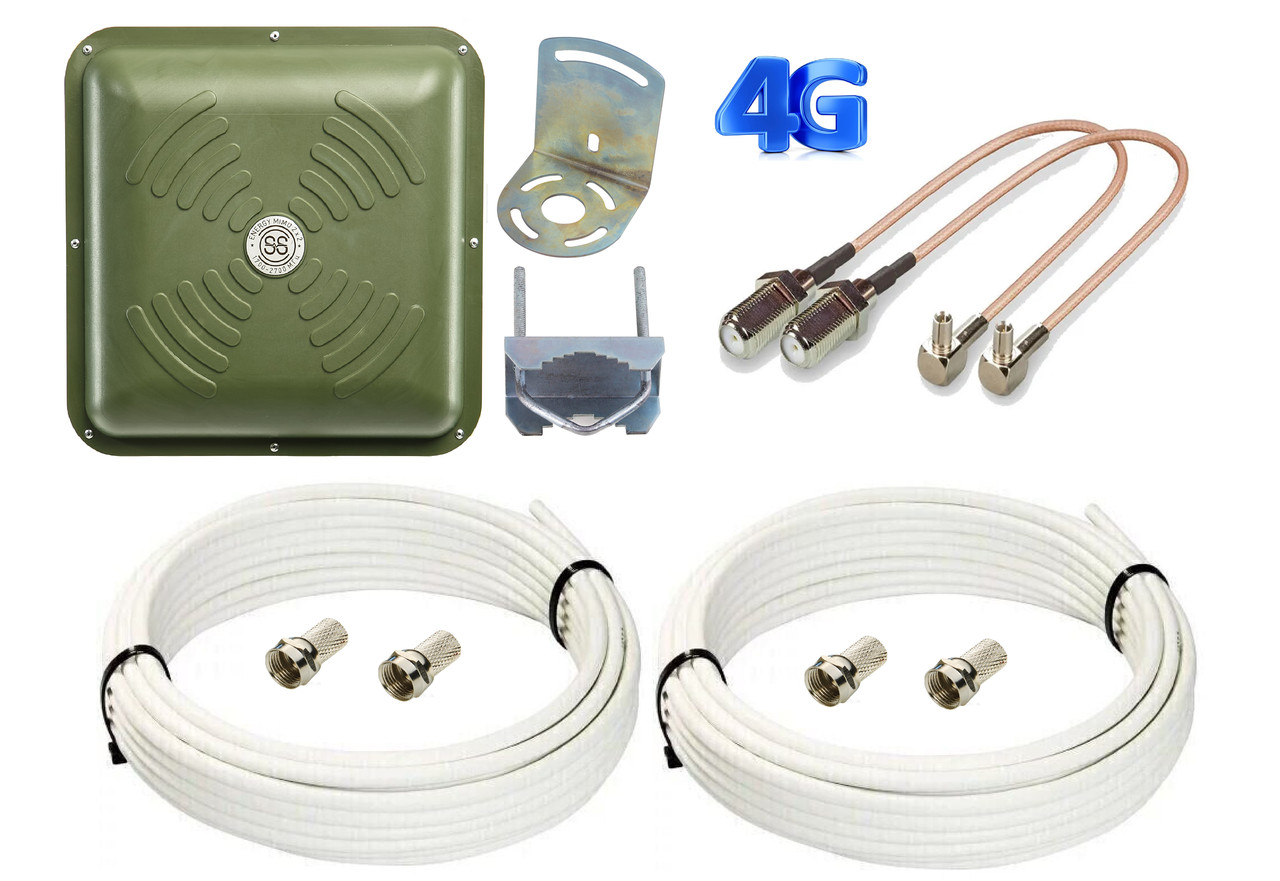 Комплект 4G Антена панельна ENERGY MIMO ОЛИВА з кабелем (2Х10м) та перехiдники TS9 - 2 шт.