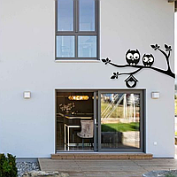 Панно на фасад Совы, декор для дома 150х90 см, чорний