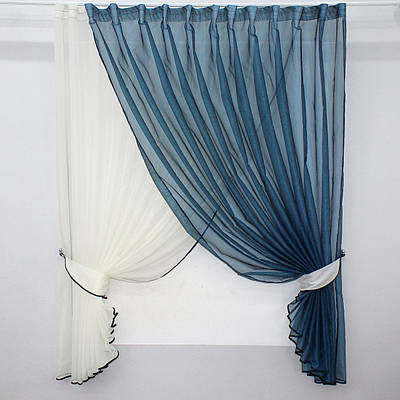 Кухонний комплект (330х170см.), шторки з підв'язками. Колір молочний з синім. Код 101к 52-0309