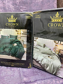 Євро комплект постільної білизни Сатин Бавовна-Crown темно-синій з блакитним