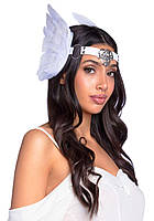 Повязка на голову с крыльями Leg Avenue Feather headband White, перья и натуральная кожа SND