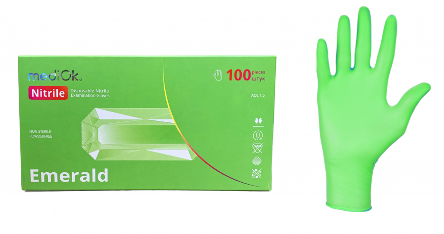 Рукавички нітрилові MediOk Emerald зелені 100шт S