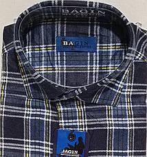 Теплі чоловічі сорочки в клітинку байкові Bagin vd-0056 синя класична, тепла чоловіча сорочка на зиму 39, фото 4