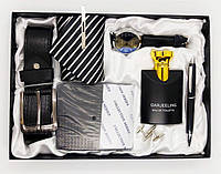 Чоловічий подарунковий набір: ремінь, ручка, краватка, годинник, парфуми, запонки A06814 SND