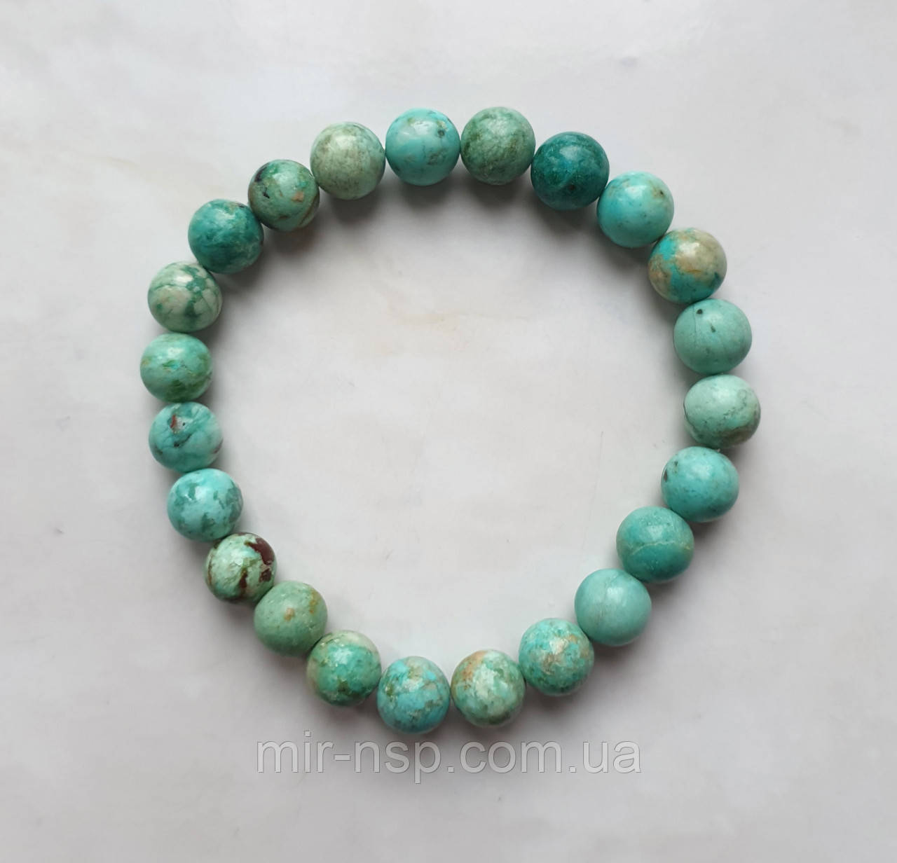 Браслет 100% натуральна бірюза (не прес) 8 мм вага 16г, фото 1