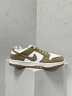 Женские кроссовки Nike Dunk бежевые с белым кожаные Кеды Найк Данк осенние весенние (Bon)