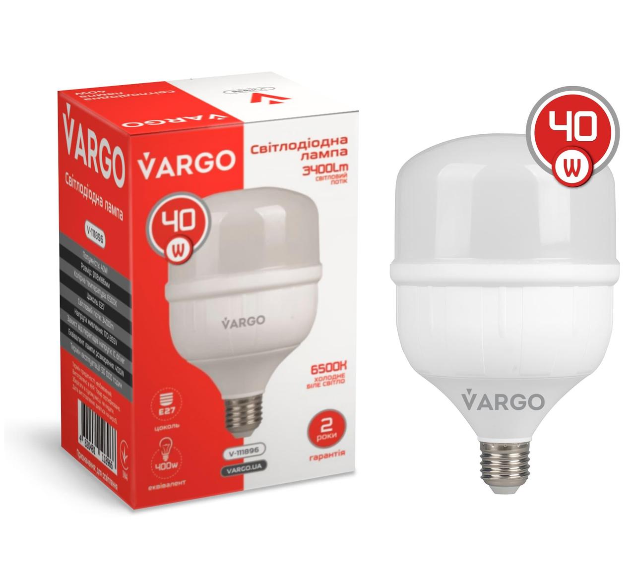 LED лампа VARGO 40W E27 6500K 118*186мм 220V (V-111896)