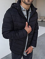 Мужская стильная зимняя курточка чёрная с капюшоном