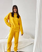 Мягкий комфортный костюм для повседневной одежды, Махровая женская пижама желтого цвета