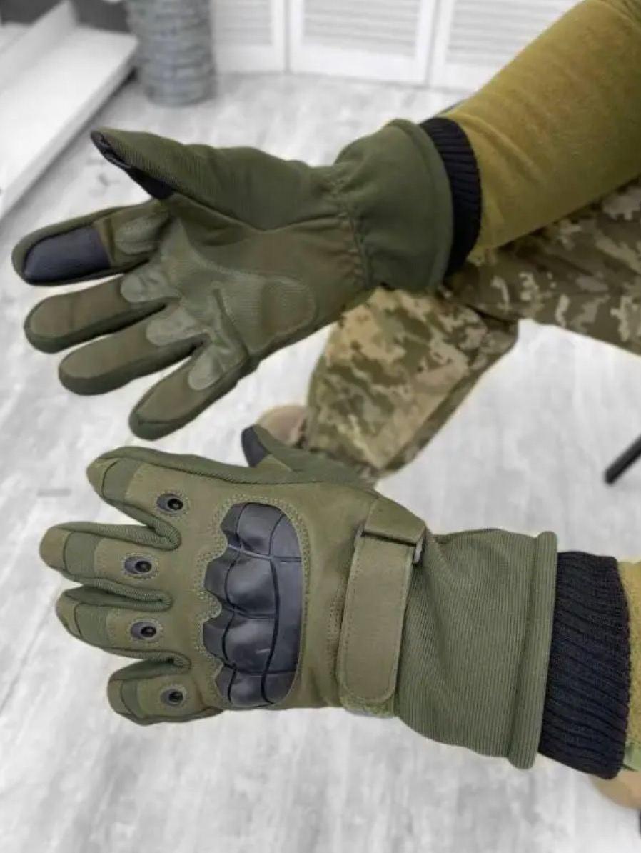 Купити Тактичні рукавички оливи на хутрі кісточками М/L, Зимові ...