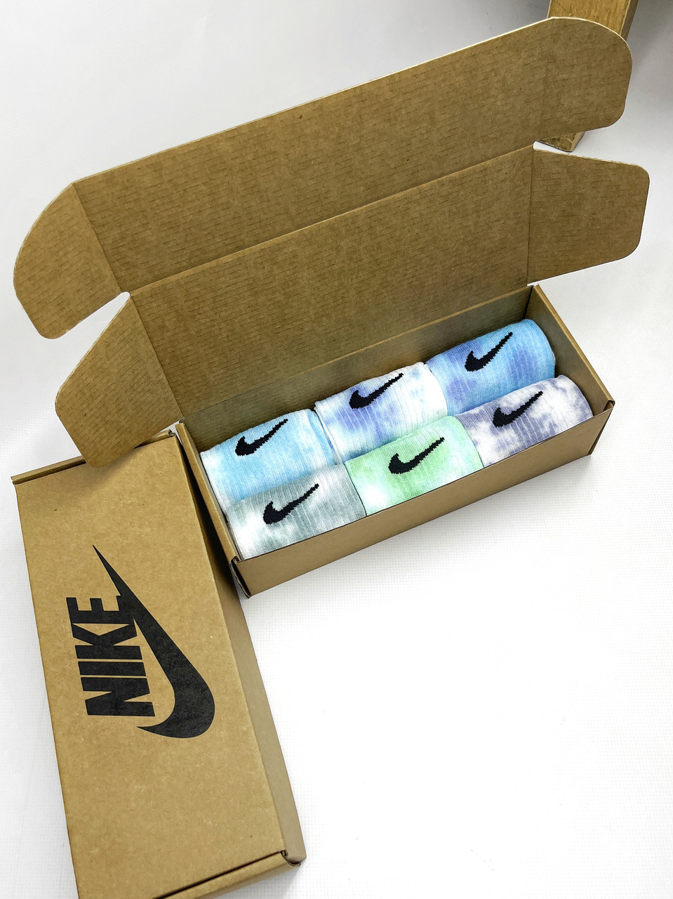 Набір у коробці 6 пар високі чоловічі шкарпетки Nike/найк — Tie-Dye кольорові Подарунковий тай дай