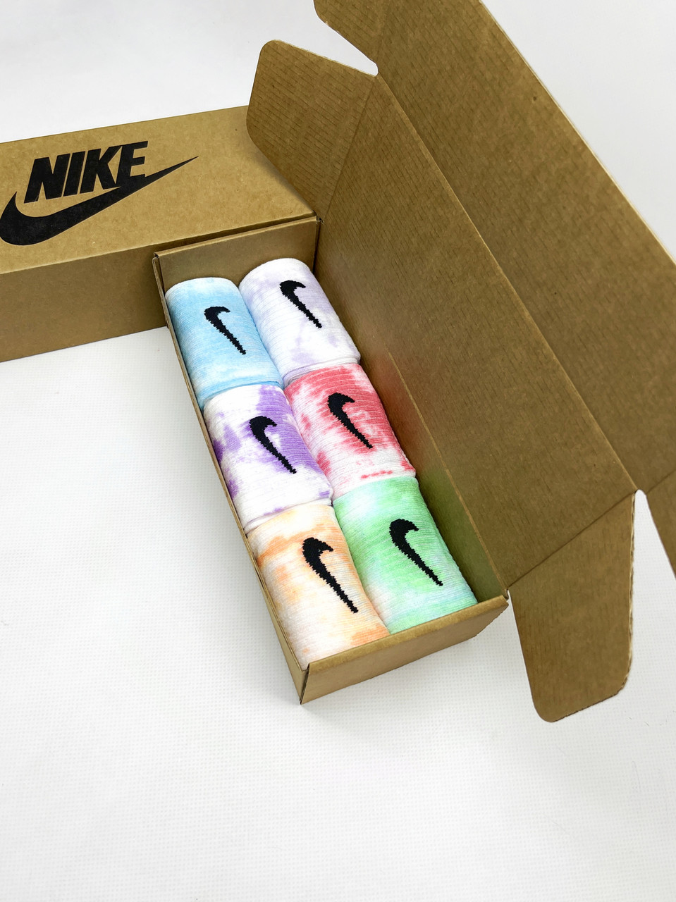 Набір у коробці 6 пар високі чоловічі шкарпетки Nike/найк — Tie-Dye кольорові Подарунковий тай дай