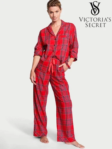 Піжама Фланелева Victoria's Secret FLANNEL LONG PJ SET Рожевий (розмір S, M)
