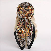 Женский шелковый платок бежевый, черный, коричневый, легкий шарф,осенний платок на голову, бренд узор 90 см