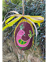 Сувенір текстильний ароматизований кавовий "Мала писанка бордо з пташкою" ручної роботи, handmade декор