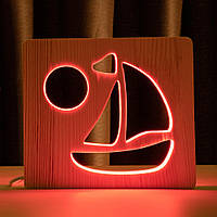 Нічник з дерева світлодіодний "Кораблик" з пультом RGB