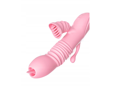 Рожевий силіконовий вібратор-кролик Boss Series для точки G та клітора з язиком Flight of Fancy