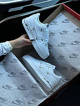 Жіночі кросівки Nike Air Force 1 LX Crome Swooshes White Black Найк Аїр Форс білі шкіра демісезон, фото 6