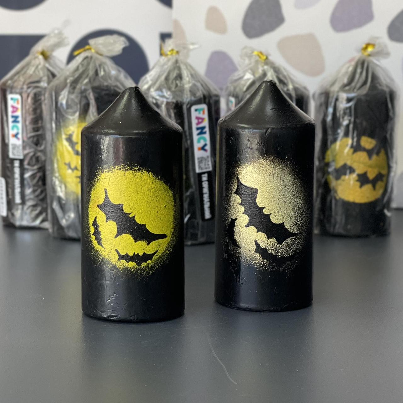 Свічка "Кажани" чорна на Хелловін, Свеча столбик "Летучая мышь" на хеллоуин, фото 1