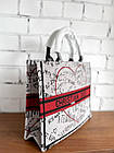 Жіноча сумка-шопер Dior Book біла з принтами з ручками текстиль Крістіан Діор, фото 5