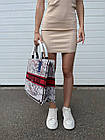 Жіноча сумка-шопер Dior Book біла з принтами з ручками текстиль Крістіан Діор, фото 2