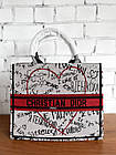 Жіноча сумка-шопер Dior Book біла з принтами з ручками текстиль Крістіан Діор, фото 8