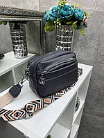Черная ультра модная сумка удобная кросс-боди на широком ремне