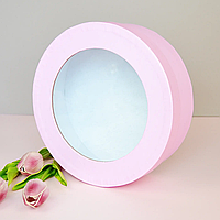 Декоративна картонна кругла коробка з кришкою і вікном Рожева (1 шт.). Діаметр — 18 см. Висота 7 см