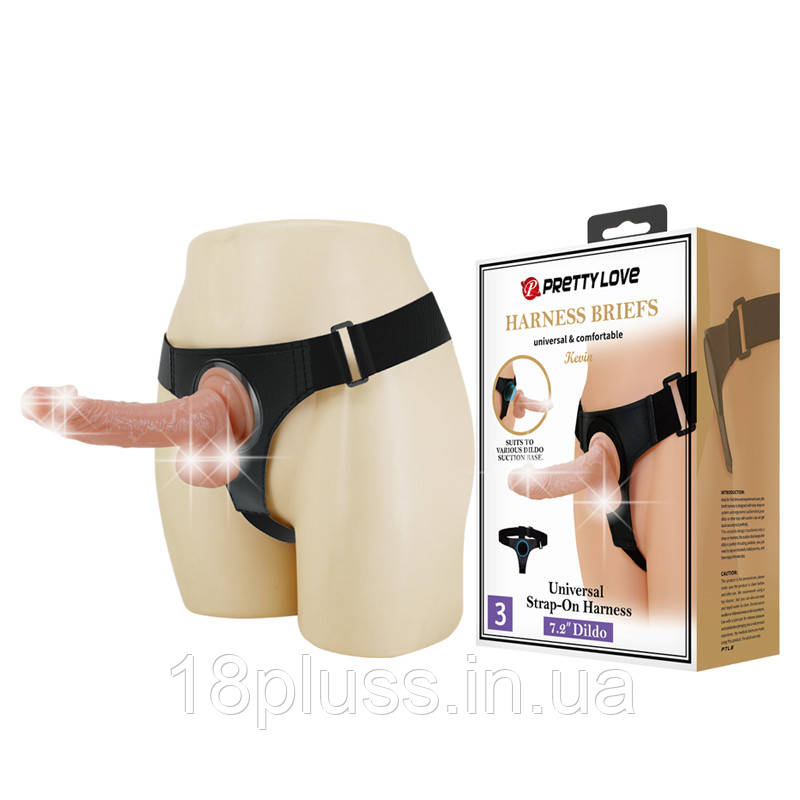 Страпон - Pretty Love Harness Briefs Kewin 7.2" Dildo, фото 1