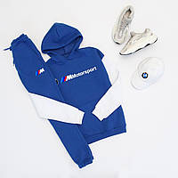 Спортивний костюм зимовий BMW чоловічий синій на флісі | теплий комплект з начосом | Худи + Штани + Кепка