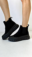 Женские ботинки черные замшевые Модные качественные женские замшевые ботинки Стильные осенние ботинки женские