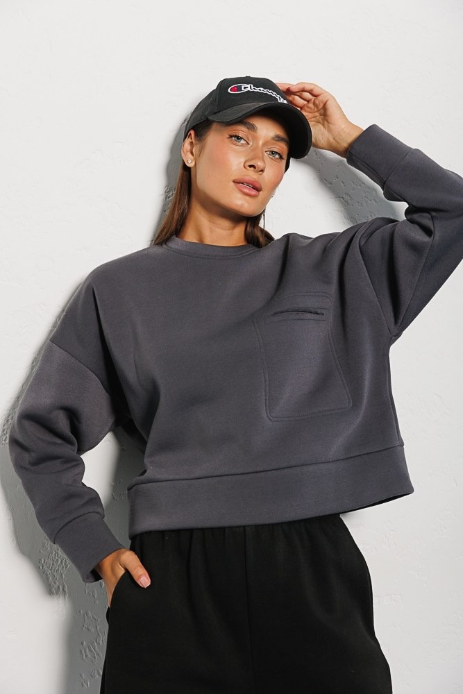 Жіночий теплий світшот з імітацією кишені L-XL розмірі, фото 1