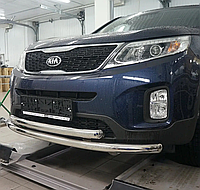 Защита переднего бампера (двойная нержавеющая труба - двойной ус) Kia Sorento (09-12) d60х1,6мм