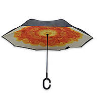 Зонтик обратного сложения SL трость с цветком изнутри #01711A