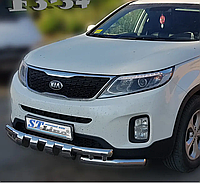 Защита переднего бампера (двойная нержавеющая труба - двойной ус) KIA Sorento (14-18)