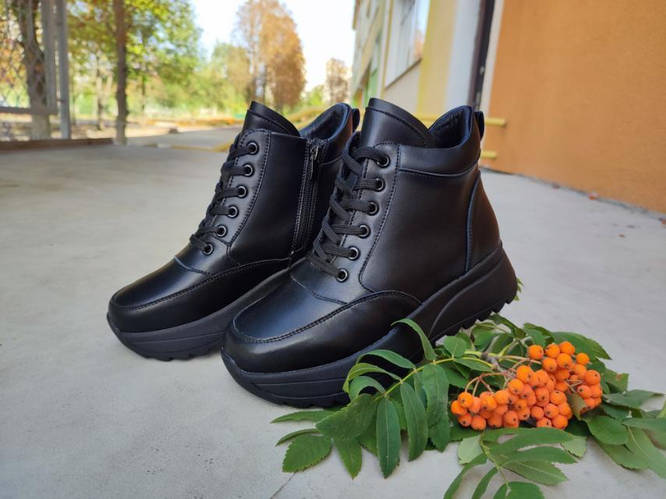 Купить Кроссовки женские Hengji зимние кожаные черные 36 (22,5 см ...