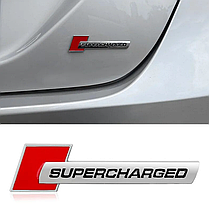 Металевий шильдик емблема SUPERCHARGED AUDI (Суперчарджед Ауди) Червоний+хром, фото 3