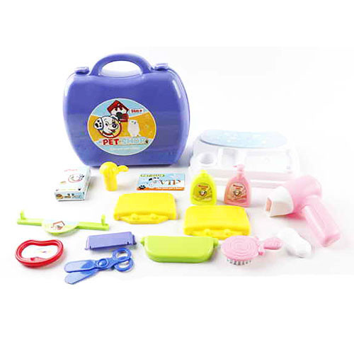 Набір аксесуарів 2109 (36 шт.) собачка,фен, гребінець, ножиці, флакони,18 Предм, у валізі, 23-21-10 см